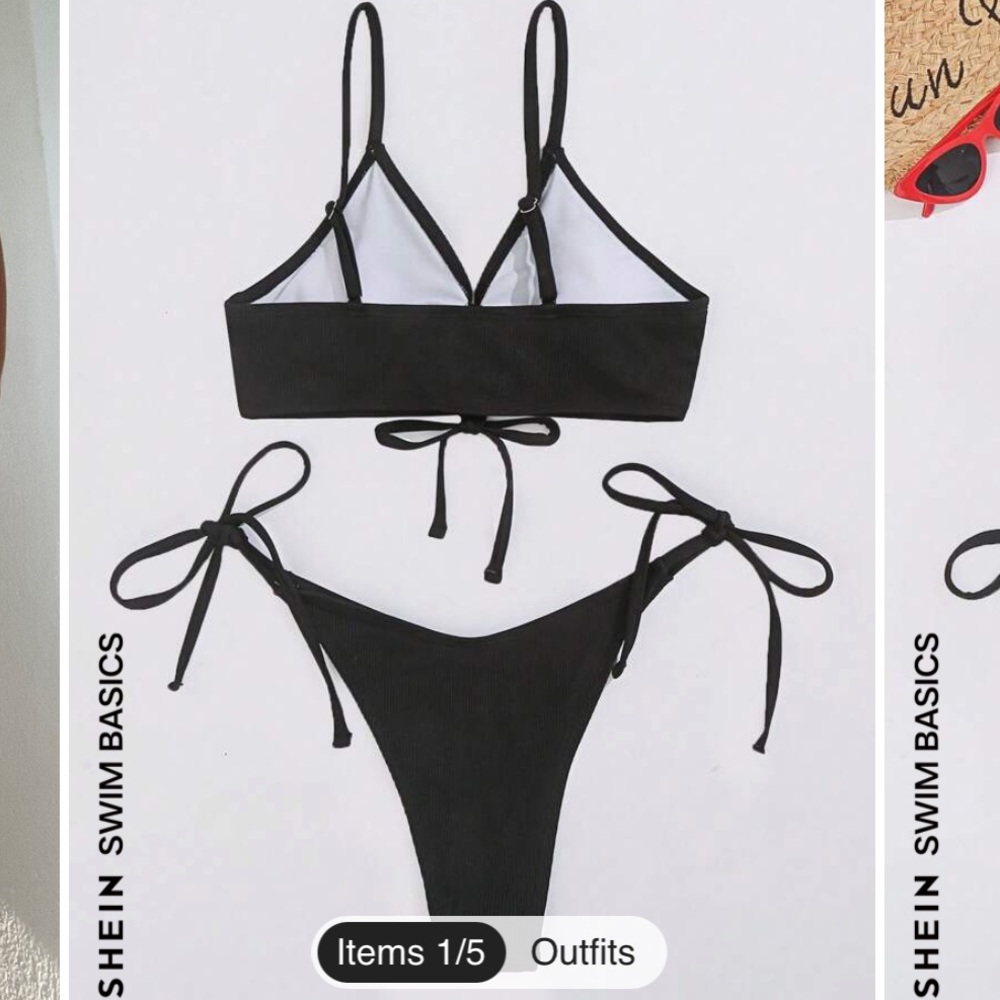 Plain Rib Drawstring Bikini - Picture 2 of 2
